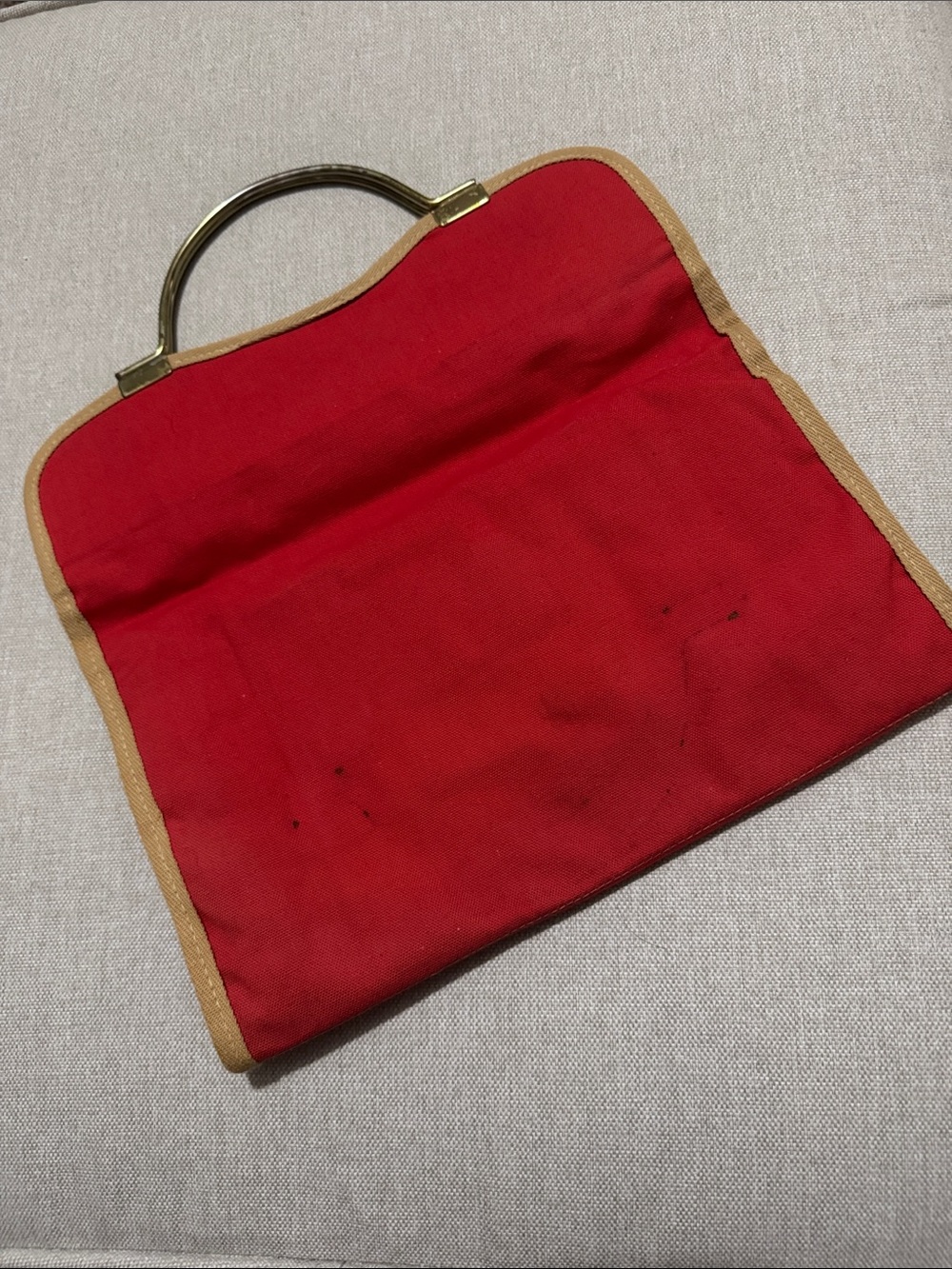 Vintage Envelope Style Clutch/Handbag-Red Cloth-Gold Tone Handles-Fold Over/Snap - Picture 10 of 17